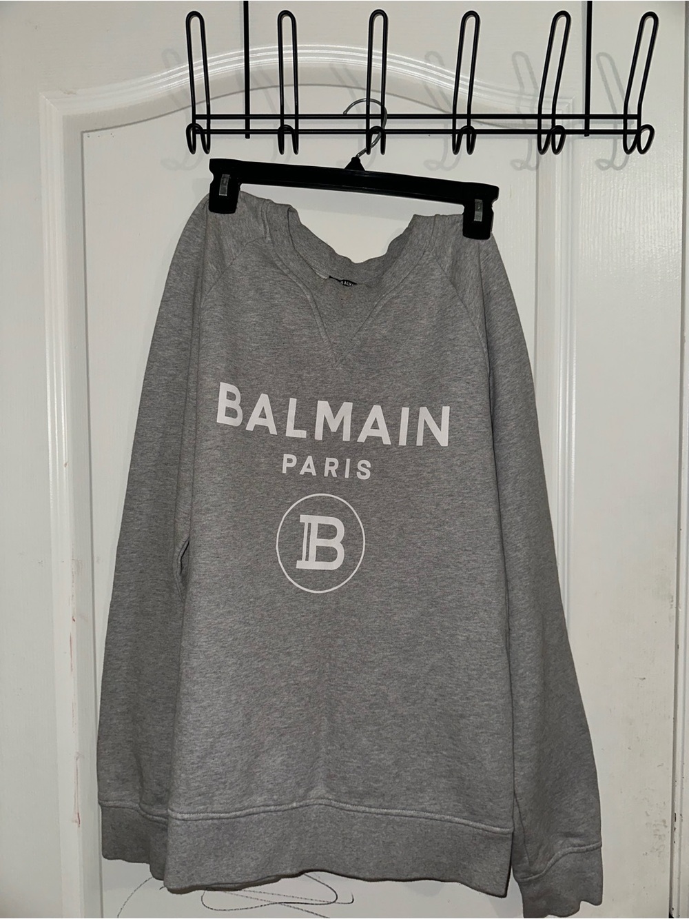 Balmain Gray Crewneck Sweatshirt with White Logo